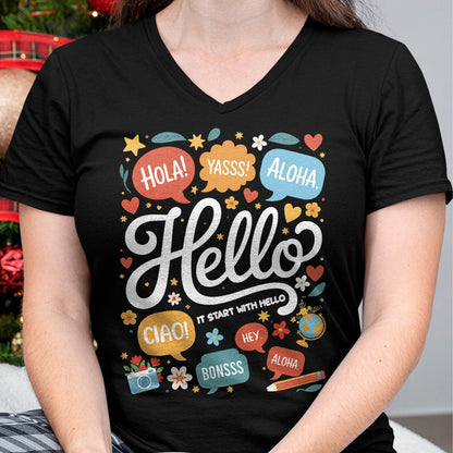 Best Teacher Shirt, Funny Teacher UnisexT-Shirt/Hoodie/Sweatshirt HLT00 - It Starts with Hello Friendship Inclusion Language Teacher T-Shirt (2)