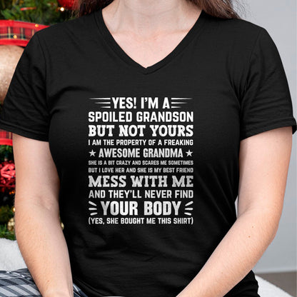 Best Grandma Shirt, Proud Grandma Unisex T-Shirt/Hoodie/Sweatshirt HLT00 - yes i'm a spoiled grandson T-Shirt (3)