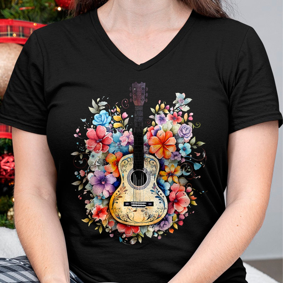 Guitar Lover Shirt, Funny Guitar UnisexT-Shirt/Hoodie/Sweatshirt HLT00 - Floral Guitar Graphic Guitarist Gift Mens Womens Dad Girl T-Shirt