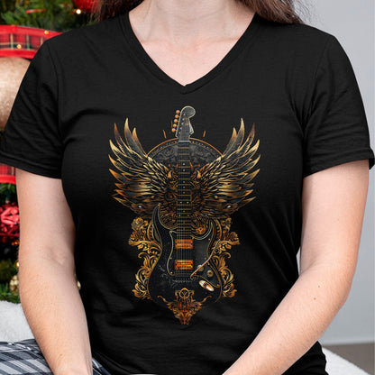 Guitar Lover Shirt, Funny Guitar UnisexT-Shirt/Hoodie/Sweatshirt HLT00 - Electric Guitar Graphic with Fiery Winged Silhouette in Blac T-Shirt