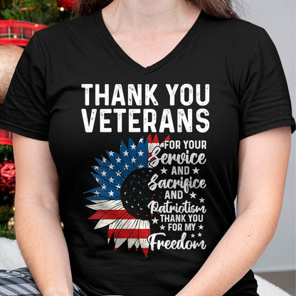 Proud Veteran Shirt, Funny Veteran UnisexT-Shirt/Hoodie/Sweatshirt HLT00 - Womens Thank You Veterans for Your Service and Sacrifice US Veteran V-Neck T-Shirt