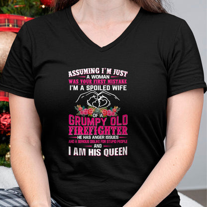 Best Wife Shirt, Wife and Husband Unisex T-Shirt/Hoodie/Sweatshirt HLT00 - Gift for wife T shirt, spoiled wife   I'm A Spoiled Wife Grumpy Old Firefighter - Firefighter Wife P