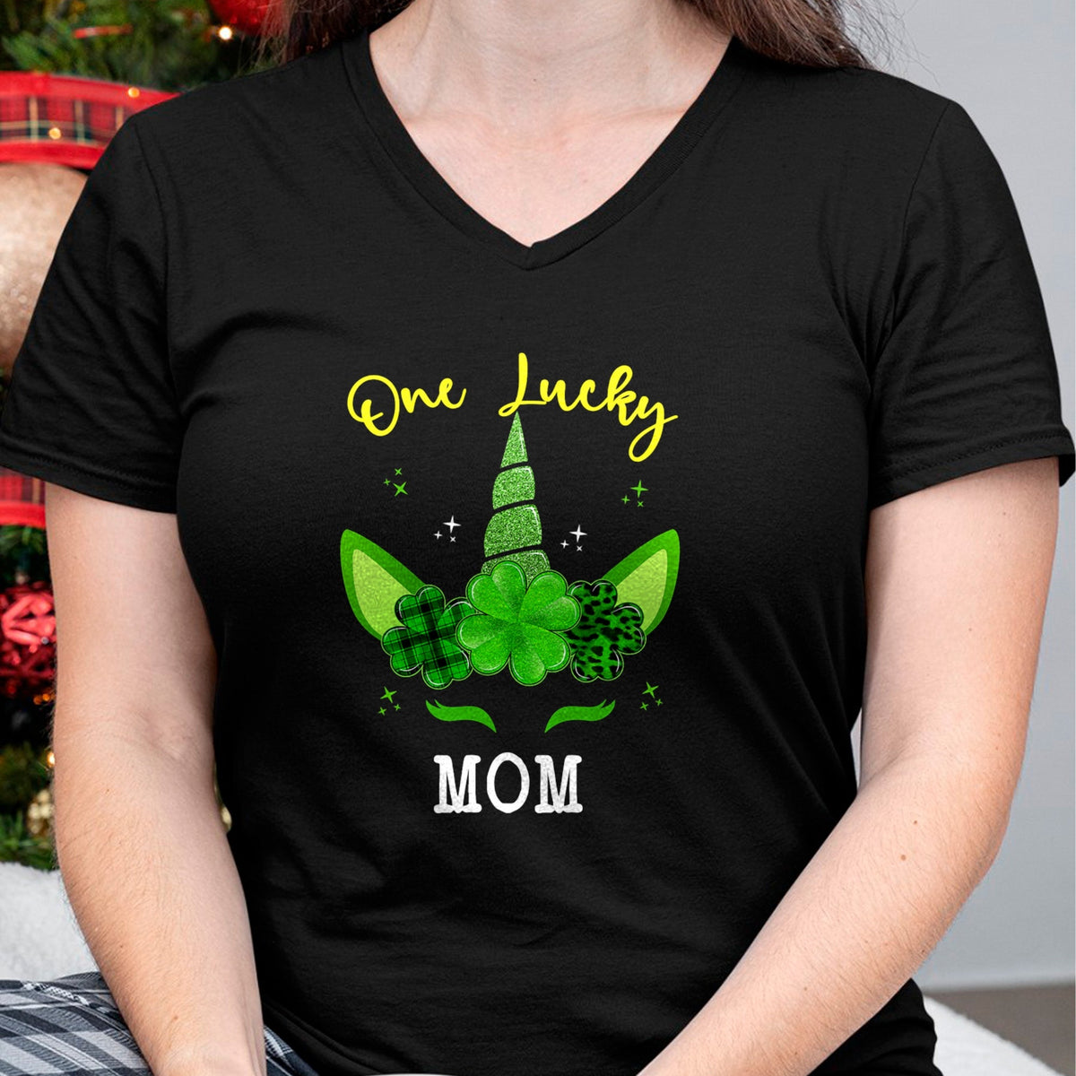 Gift for Mom Shirt, Funny Mom Unisex T-Shirt/Hoodie/Sweatshirt HLT00 - Leopard Shamrock Unicorn One Lucky Mom St Patricks Day T-Shirt