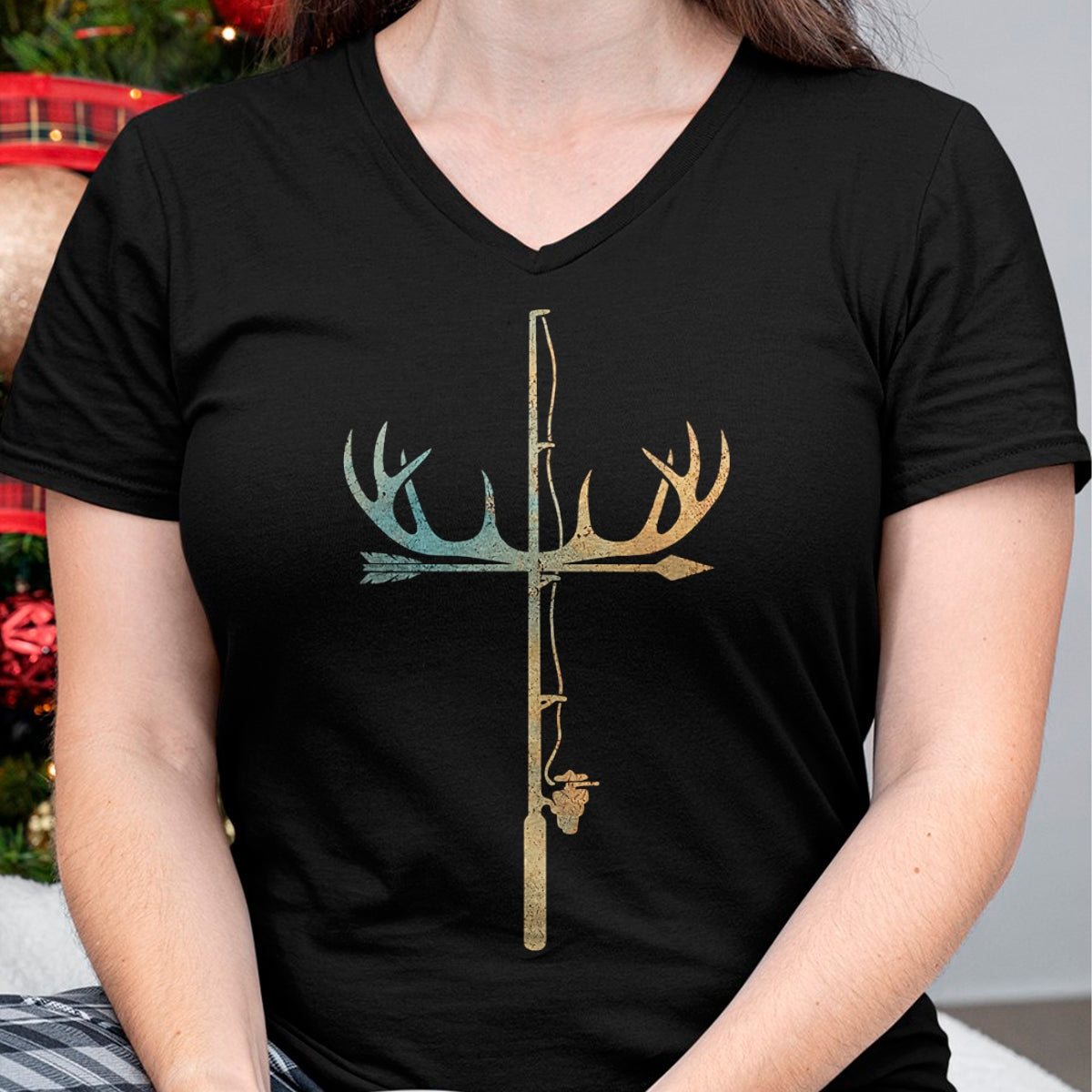 Funny Hunting Shirt, Gift For Hunting Lover Unisex T-Shirt/Hoodie/Sweatshirt HLT00 - Antler Fishing Rod Cross God Family Hunting Fishing T-Shirt