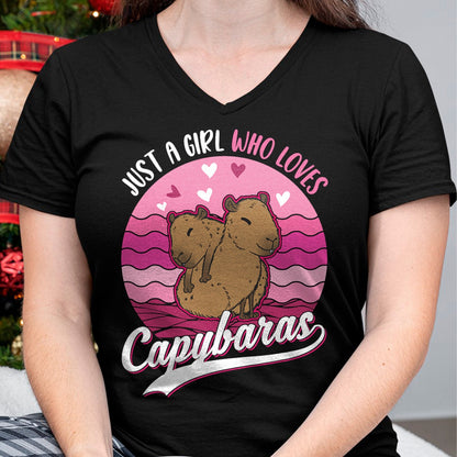Cute Capybara Shirt, Funny Capybara Unisex T-Shirt/Hoodie/Sweatshirt HLT00 - Just a Girl who Loves Capybaras T-Shirt (7)