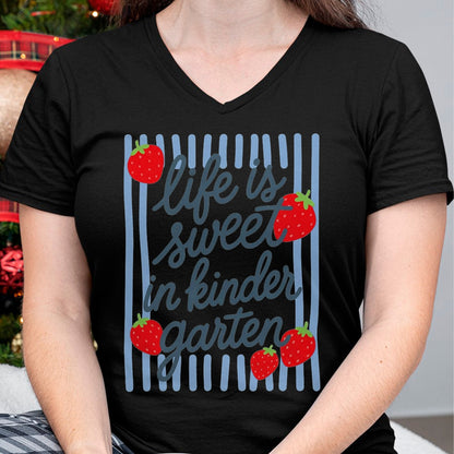 Best Teacher Shirt, Funny Teacher UnisexT-Shirt/Hoodie/Sweatshirt HLT00 - Life is Sweet in Kindergarten Cute Strawberry Teacher T-Shirt