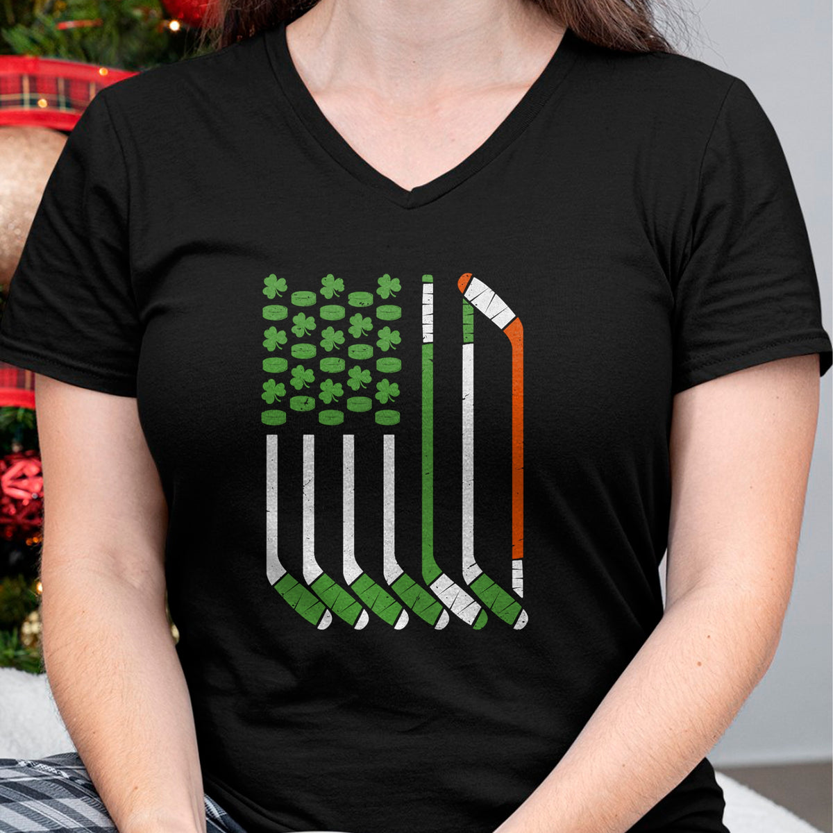 Patrick Day Shirts for Family, Funny Patrick Day shirts, st patrick's day Unisex T-Shirt/Hoodie/Sweatshirt HLT00 - Vintage St Patrick Day Ice Hockey American Flag Saint Pattys T-Shirt