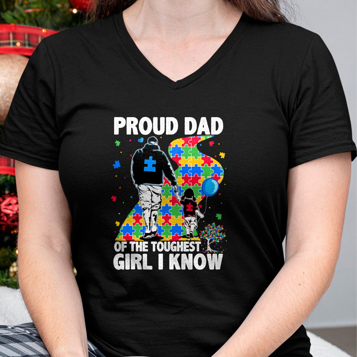 Gift for Dad Shirt, Funny Dad Unisex T-Shirt/Hoodie/Sweatshirt HLT00 – Proud Dad Of The Toughest Girl Dad Men Kids Autism Awareness T-Shirt