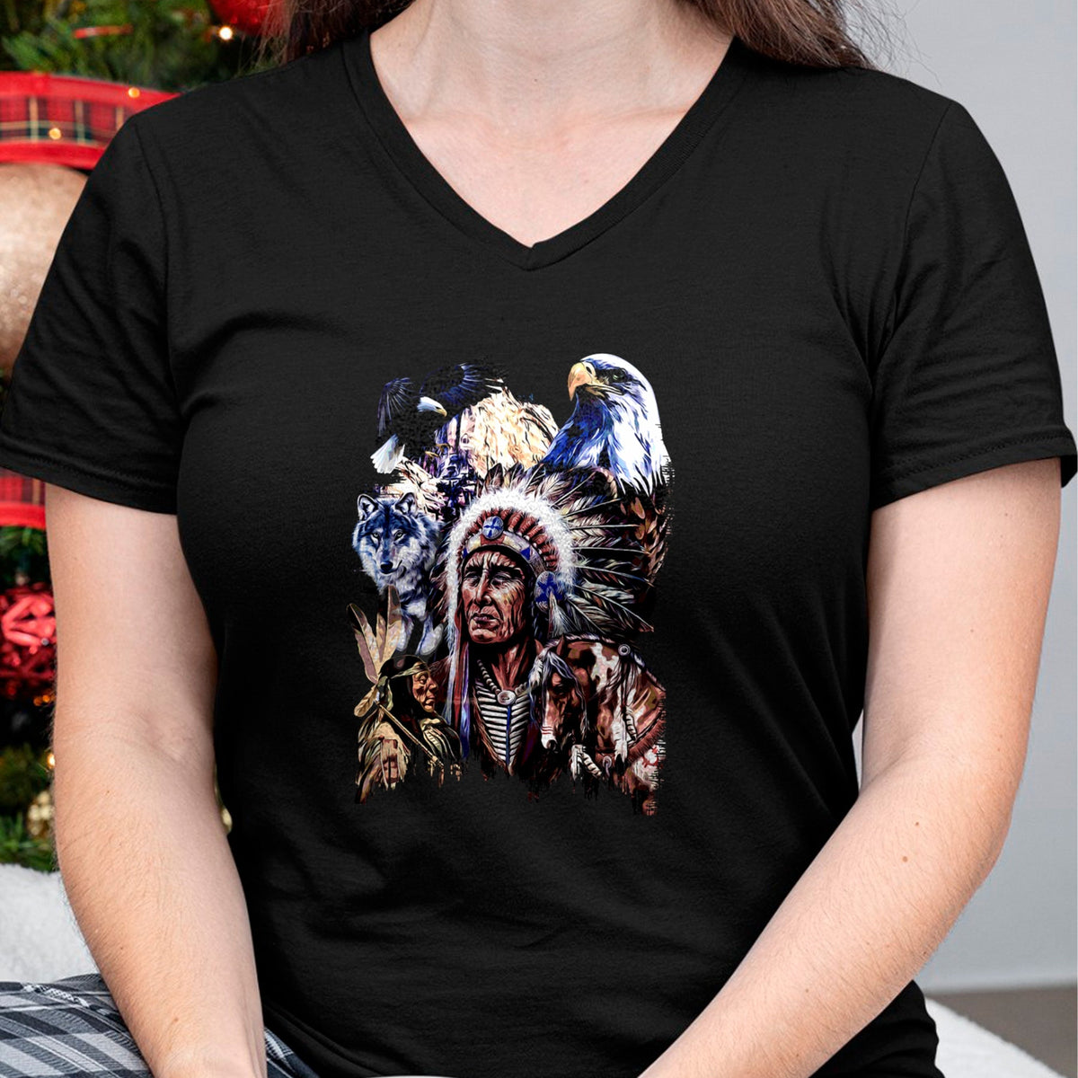 Native American T-Shirts, Vintage Native American Unisex T-Shirt/Hoodie/Sweatshirt HLT00 - American Indigenous Art Native Indian Chief Headdress