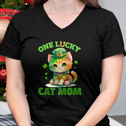 Gift for Mom Shirt, Funny Mom Unisex T-Shirt/Hoodie/Sweatshirt HLT00 - One Lucky Cat Mom St Patrick's Day Irish Lucky Cat Shamrock T-Shirt