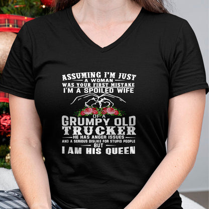 Best Wife Shirt, Wife and Husband Unisex T-Shirt/Hoodie/Sweatshirt HLT00 - Gift for wife T shirt, spoiled wife   I'm A Spoiled Wife Of A Grumpy Old Trucker (on back) T-Shirt (1)