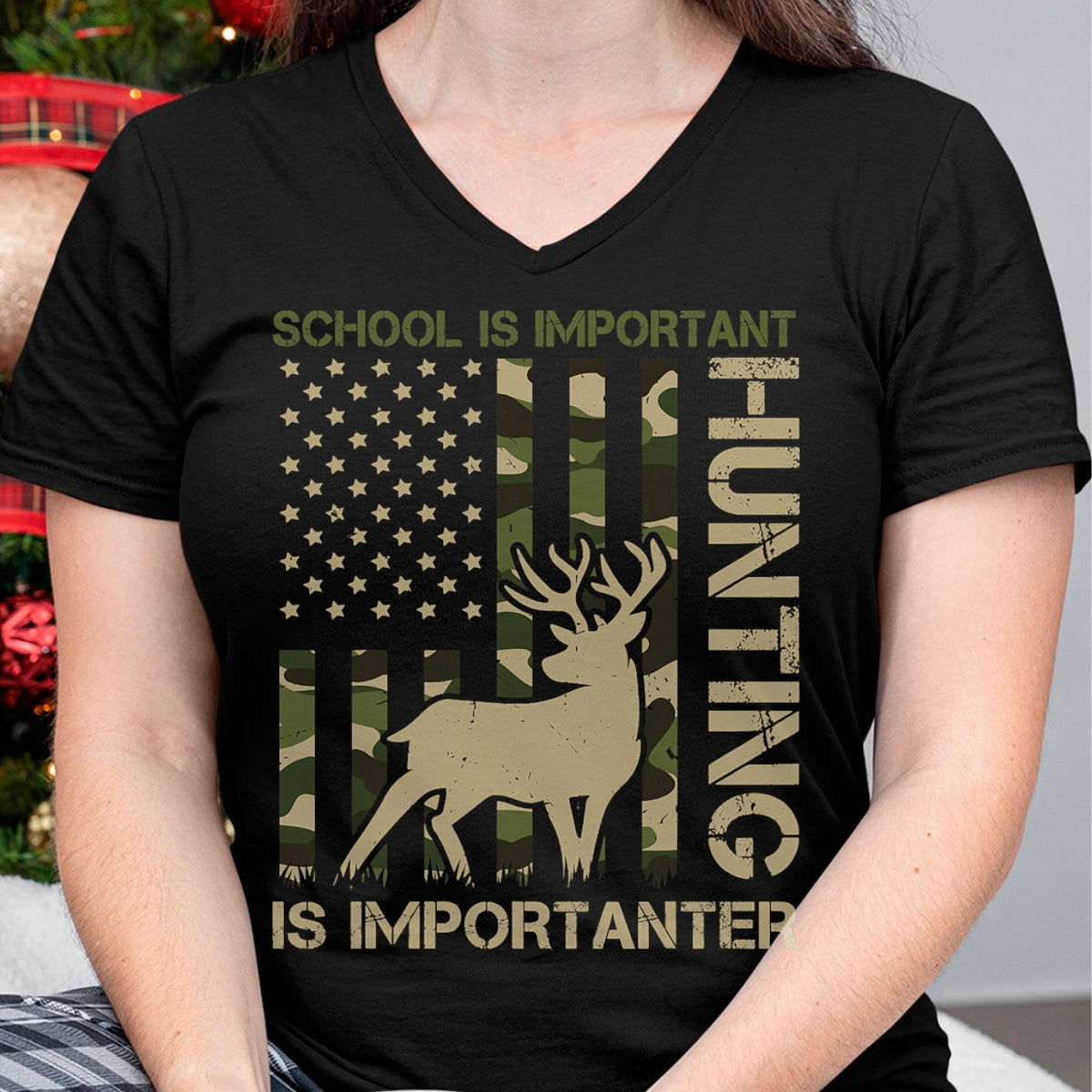 Funny Hunting Shirt, Gift For Hunting Lover Unisex T-Shirt/Hoodie/Sweatshirt HLT00 - School is important but HUNTING is Importanter Deer Hunting T-Shirt (1)