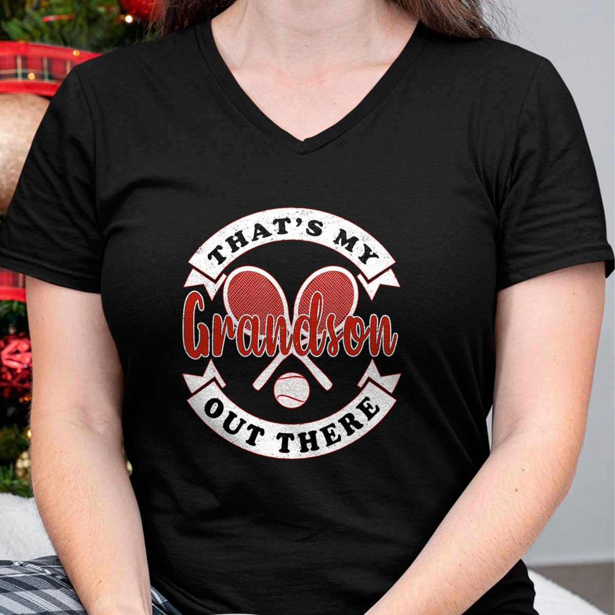 Best Grandma Shirt, Proud Grandma Unisex T-Shirt/Hoodie/Sweatshirt HLT00 - That's My Grandson Out There Tennis Grandma Grandpa T-Shirt