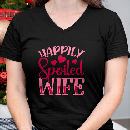 Best Wife Shirt, Wife and Husband Unisex T-Shirt/Hoodie/Sweatshirt HLT00 - Gift for wife T shirt, spoiled wife   Womens Funny Wife Happily Spoiled Wife V-Neck T-Shirt (5)