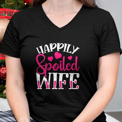 Best Wife Shirt, Wife and Husband Unisex T-Shirt/Hoodie/Sweatshirt HLT00 - Gift for wife T shirt, spoiled wife   Womens Funny Wife Happily Spoiled Wife V-Neck T-Shirt