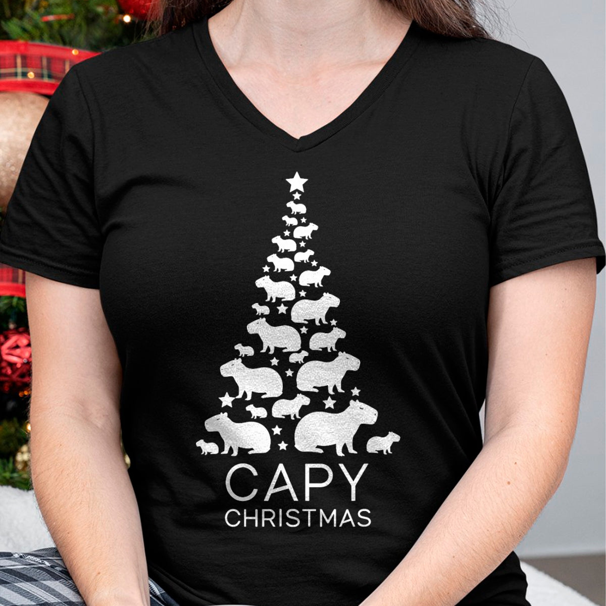 Cute Capybara Shirt, Funny Capybara Unisex T-Shirt/Hoodie/Sweatshirt HLT00 - Cute Capybara Christmas Tree Shirt, Funny Capy Holidays T-Shirt