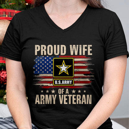 Proud Veteran Shirt, Funny Veteran UnisexT-Shirt/Hoodie/Sweatshirt HLT00 - Vintage Proud Wife of A Army Veteran with American Flag T-Shirt