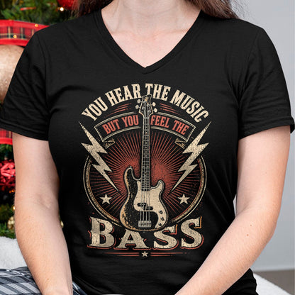Guitar Lover Shirt, Funny Guitar UnisexT-Shirt/Hoodie/Sweatshirt HLT00 - You Hear The Music But You Feel The Bass Vintage Bass Guitar T-Shirt