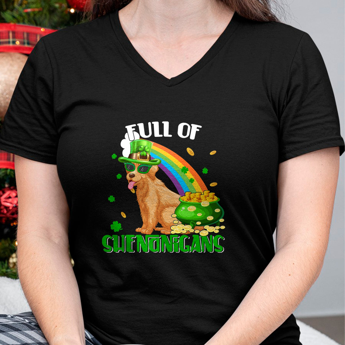 Patrick Day Shirts for Family, Funny Patrick Day shirts, st patrick's day Unisex T-Shirt/Hoodie/Sweatshirt HLT00 - Full Of Shenanigans Patrick Day Leprechaun Golden Retriever T-Shirt