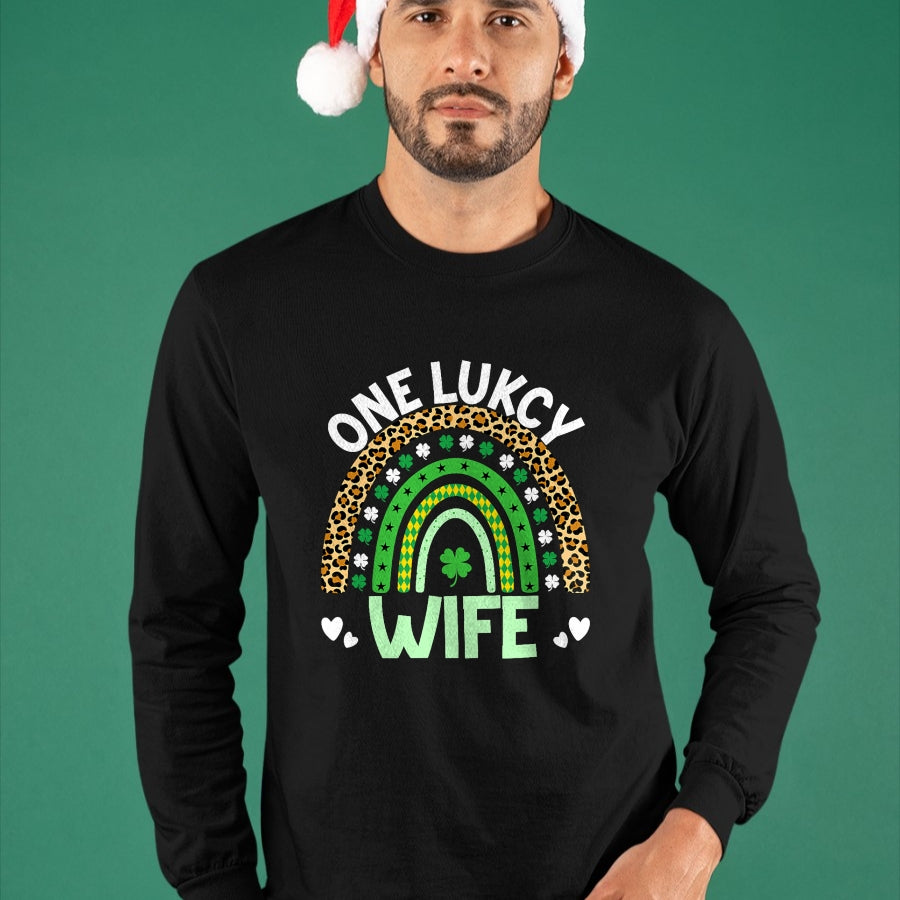 Best Wife Shirt, Wife and Husband Unisex T-Shirt/Hoodie/Sweatshirt HLT00 - Gift for wife T shirt, lucky wife   Womens One Lucky Wife Leopard Rainbow Saint Patrick's Day Tank T (1)