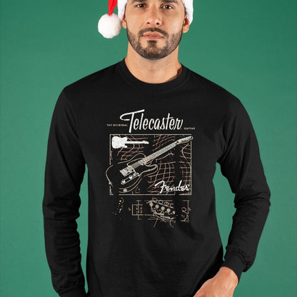 Guitar Lover Shirt, Funny Guitar UnisexT-Shirt/Hoodie/Sweatshirt HLT00 - Fender The Original Telecaster Guitar Schematic Poster T-Shirt, Men, Black, 3X-Large
