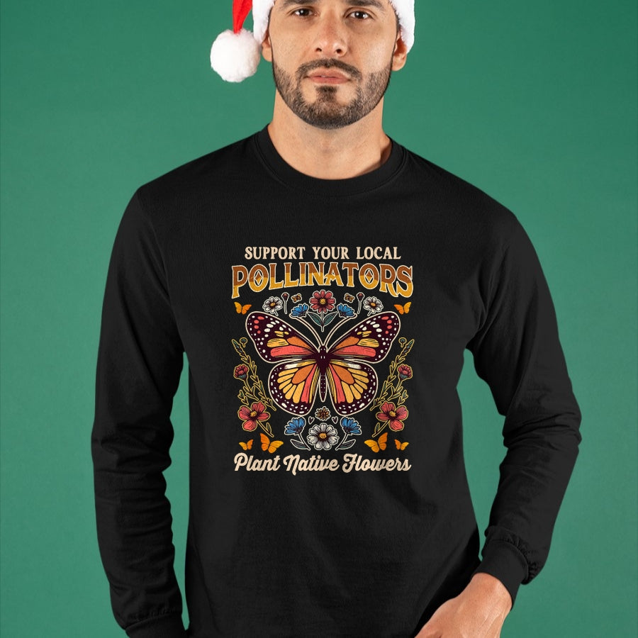 Native American T-Shirts, Vintage Native American Unisex T-Shirt/Hoodie/Sweatshirt HLT00 - Butterfly Support Local Pollinators Plants Native Flowers