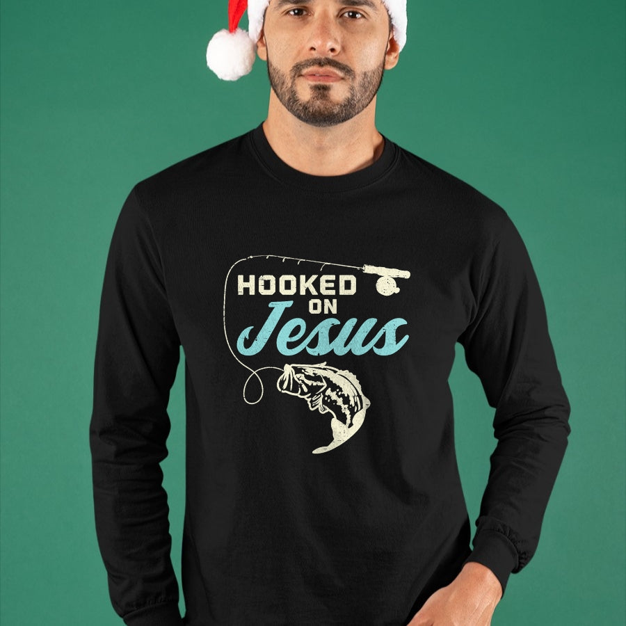 Christian Tee, Christian Faith Unisex T-Shirt/Hoodie/Sweatshirt HLT00 - Hook On Jesus Bass Fishing Christian Religious God Gift T-Shirt