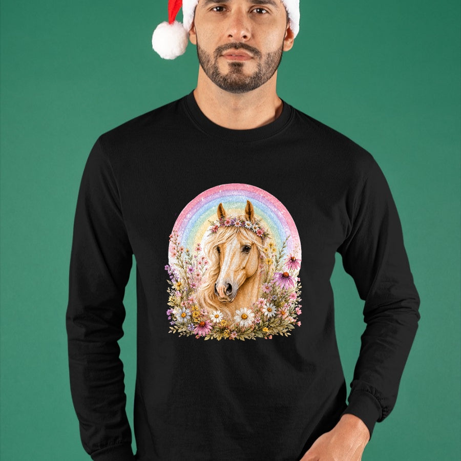 Best Horse Lover Shirt , Funny Horse UnisexT-Shirt/Hoodie/Sweatshirt HLT00 - Girls who Love Horses Birthday Party Costume Rainbow Flowers T-Shirt
