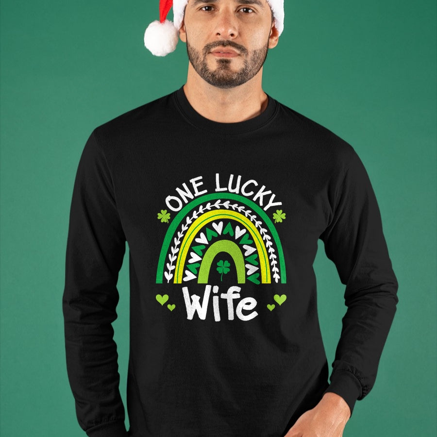 Best Wife Shirt, Wife and Husband Unisex T-Shirt/Hoodie/Sweatshirt HLT00 - Gift for wife T shirt, lucky wife   Womens One Lucky Wife Boho Rainbow St Patricks Day Shamrock Tank (1)