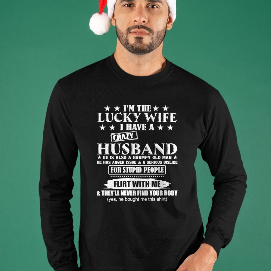Best Wife Shirt, Wife and Husband Unisex T-Shirt/Hoodie/Sweatshirt HLT00 - Gift for wife T shirt, lucky wife   I'm The Lucky Wife I Have A Crazy Husband V-Neck T-Shirt