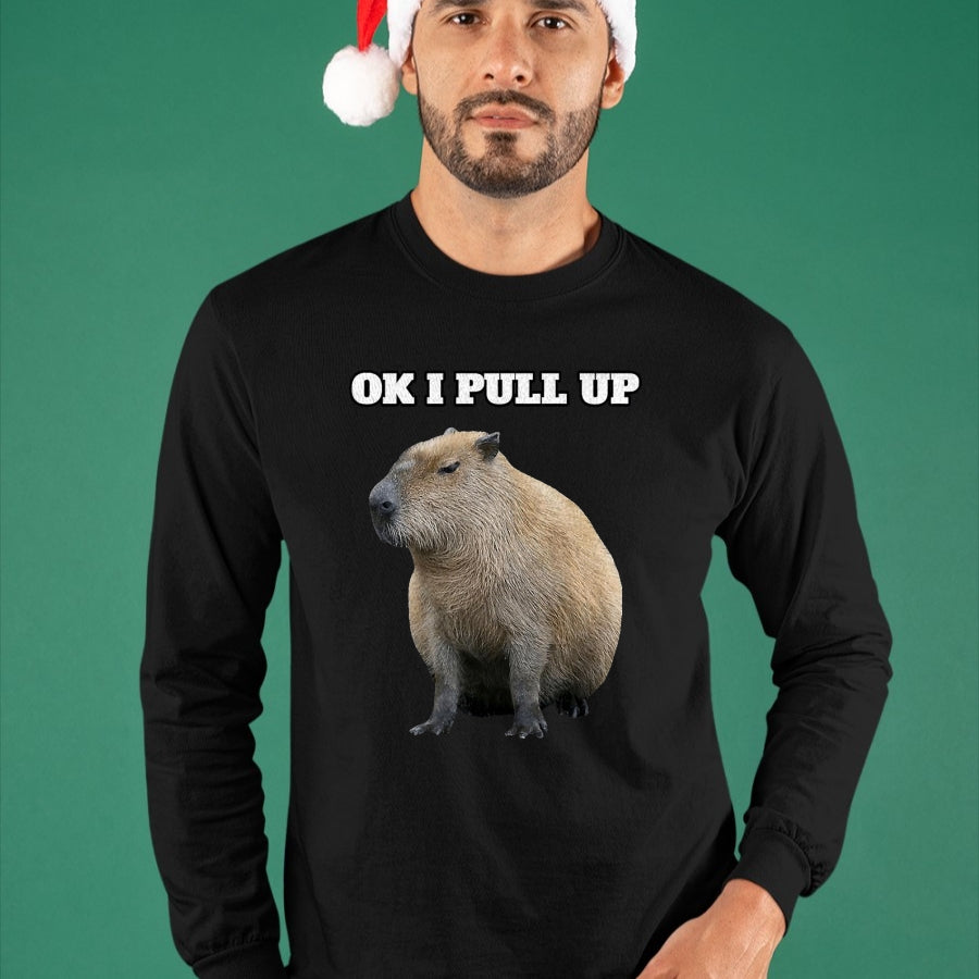 Cute Capybara Shirt, Funny Capybara Unisex T-Shirt/Hoodie/Sweatshirt HLT00 - Ok I Pull Up Capybara T-Shirt, Men, Black, Small