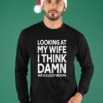 Best Wife Shirt, Wife and Husband Unisex T-Shirt/Hoodie/Sweatshirt HLT00 - Gift for wife T shirt, lucky wife   Funny My Wife Is A Lucky Woman Husband Gift Wife Themed Gift Tan (1)