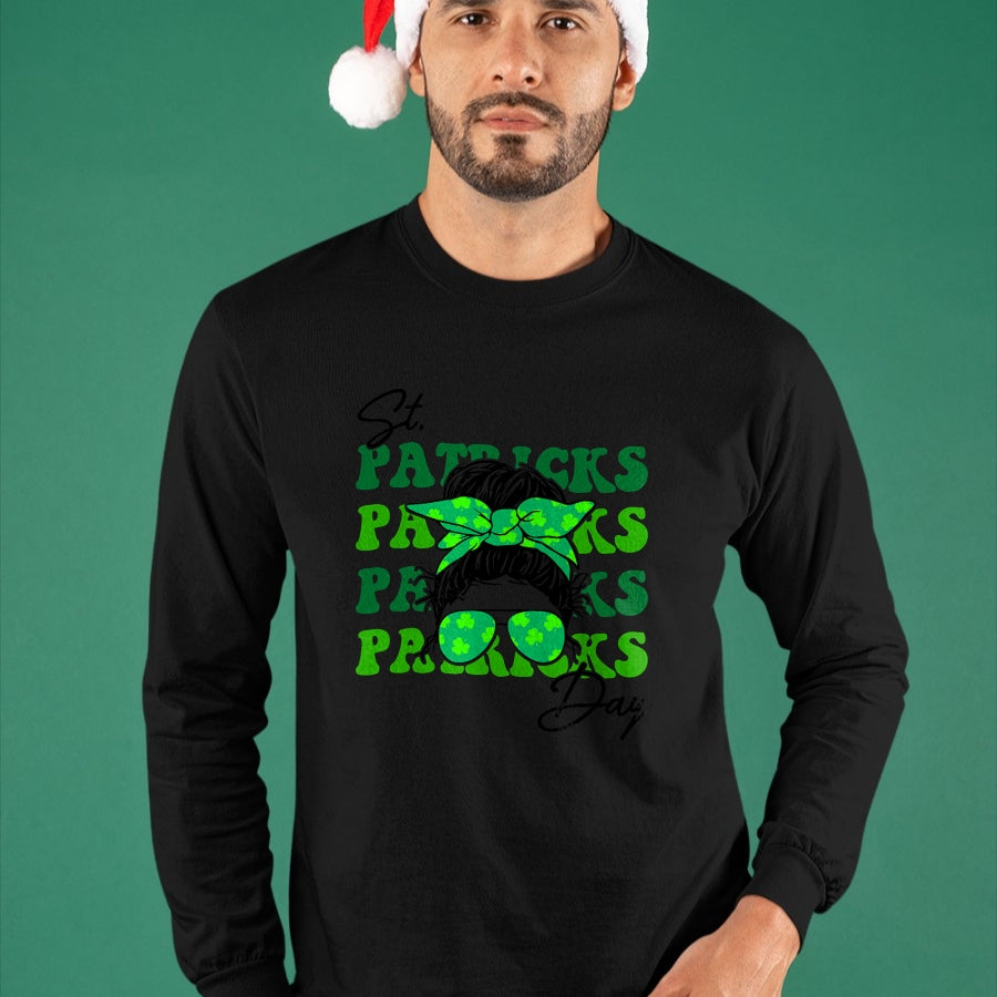 Patrick Day Shirts for Family, Funny Patrick Day shirts, st patrick's day Unisex T-Shirt/Hoodie/Sweatshirt HLT00 - Happy St Patrick Day Funny Messy Bun Glasses Women T-Shirt