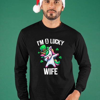 Best Wife Shirt, Wife and Husband Unisex T-Shirt/Hoodie/Sweatshirt HLT00 - Gift for wife T shirt, lucky wife   I'm a Lucky Wife Dabbing Cute Unicorn St. Patrick's Day T-Shirt (1)