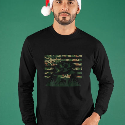 Funny Hunting Shirt, Gift For Hunting Lover Unisex T-Shirt/Hoodie/Sweatshirt HLT00 - Youth Camo Mallard Duck Hunting Dog Camouflage American Flag T-Shirt