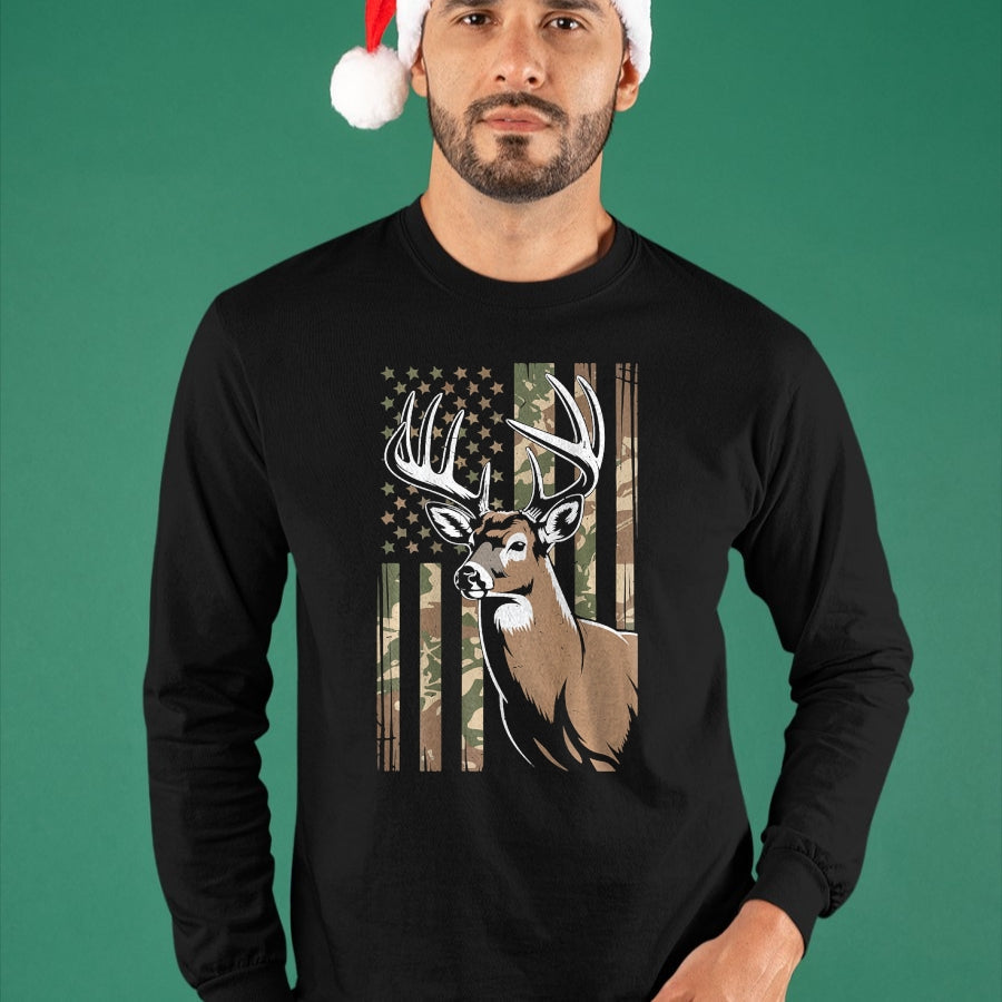 Funny Hunting Shirt, Gift For Hunting Lover Unisex T-Shirt/Hoodie/Sweatshirt HLT00 - Men Boy Camo Deer Hunting American Flag Whitetail Buck Youth T-Shirt