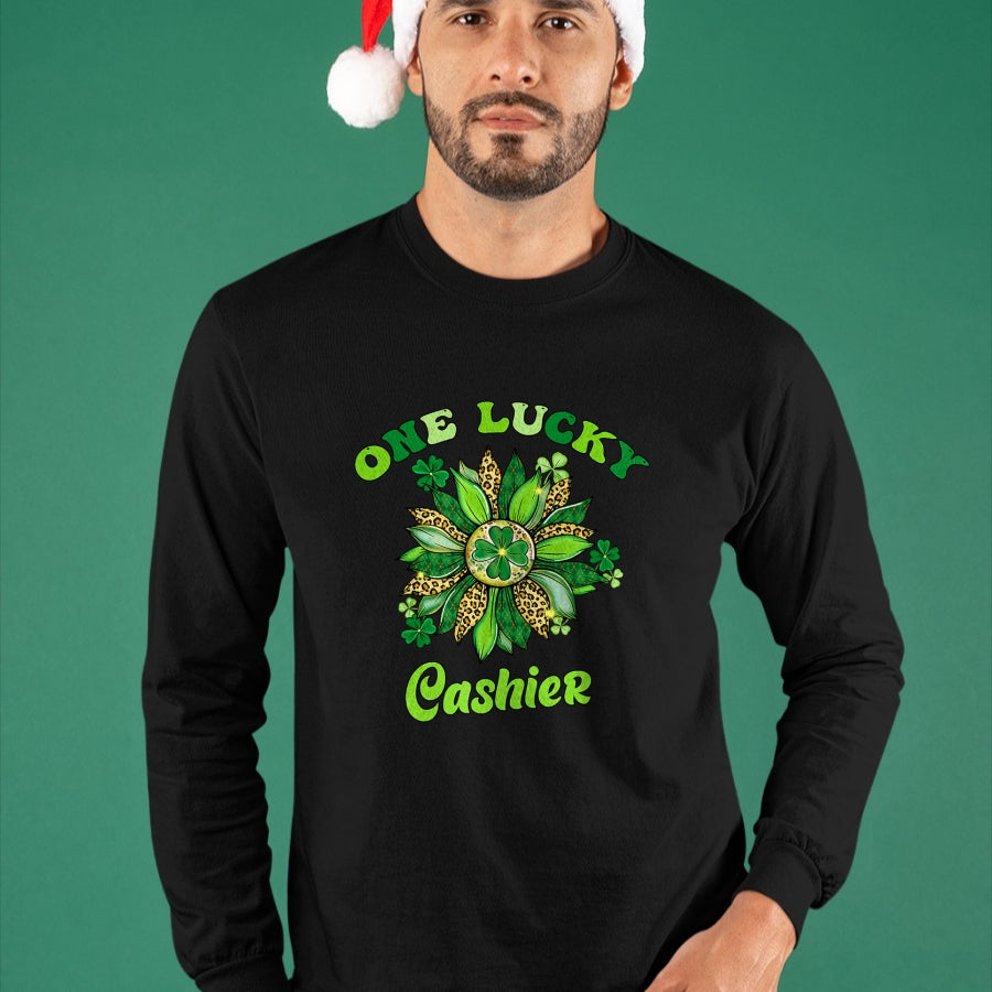 Patrick Day Shirts for Family, Funny Patrick Day shirts, st patrick's day Unisex T-Shirt/Hoodie/Sweatshirt HLT00 - St Patrick Day Shamrock One Lucky Cashier Retro Saint Paddys T-Shirt