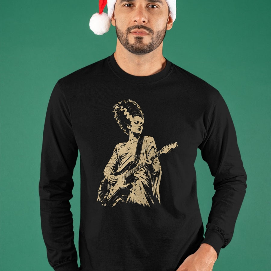 Guitar Lover Shirt, Funny Guitar UnisexT-Shirt/Hoodie/Sweatshirt HLT00 - Bride of Frankenstein Playing Guitar Halloween Guitarist T-Shirt