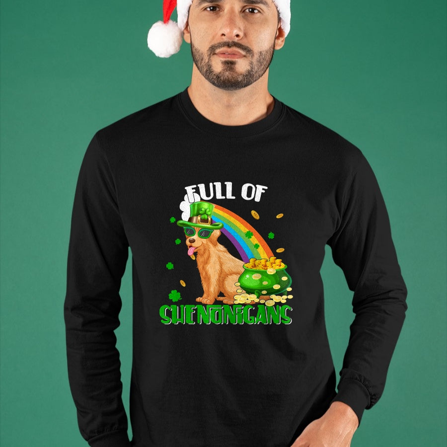 Patrick Day Shirts for Family, Funny Patrick Day shirts, st patrick's day Unisex T-Shirt/Hoodie/Sweatshirt HLT00 - Full Of Shenanigans Patrick Day Leprechaun Golden Retriever T-Shirt