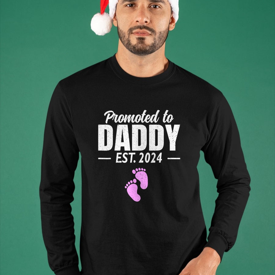 Gift for Dad Shirt, Funny Dad Unisex T-Shirt/Hoodie/Sweatshirt HLT00 – Promoted To Daddy Est 2024 Fathers Day First Time Dad Girl T-Shirt