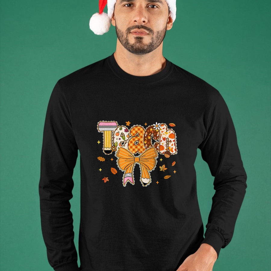 Best Teacher Shirt, Funny Teacher UnisexT-Shirt/Hoodie/Sweatshirt HLT00 - Thanksgiving Teacher Pencil Bow One Thankful Teacher Fall T-Shirt