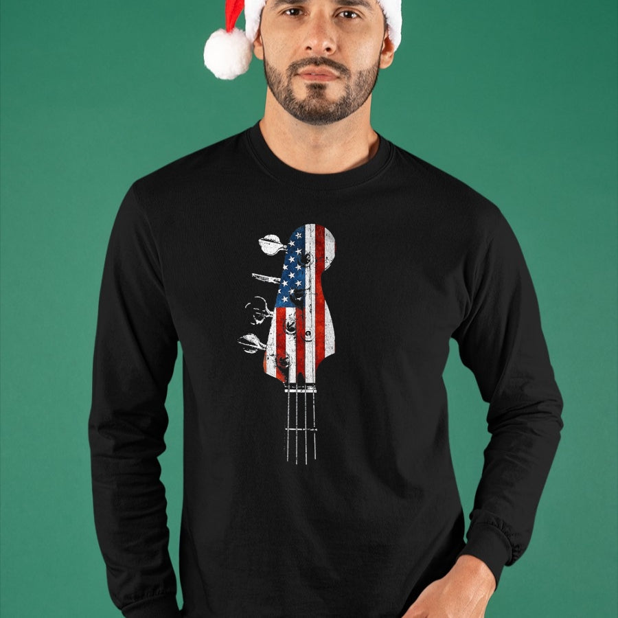 Guitar Lover Shirt, Funny Guitar UnisexT-Shirt/Hoodie/Sweatshirt HLT00 - Bass Guitar Headstock USA Flag for Bassist and Bass Player T-Shirt, Men_s Big and Tall, Black, 2X Ta