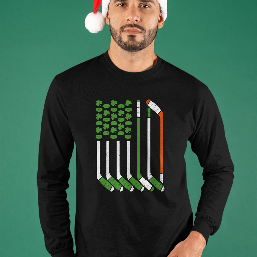 Patrick Day Shirts for Family, Funny Patrick Day shirts, st patrick's day Unisex T-Shirt/Hoodie/Sweatshirt HLT00 - Vintage St Patrick Day Ice Hockey American Flag Saint Pattys T-Shirt