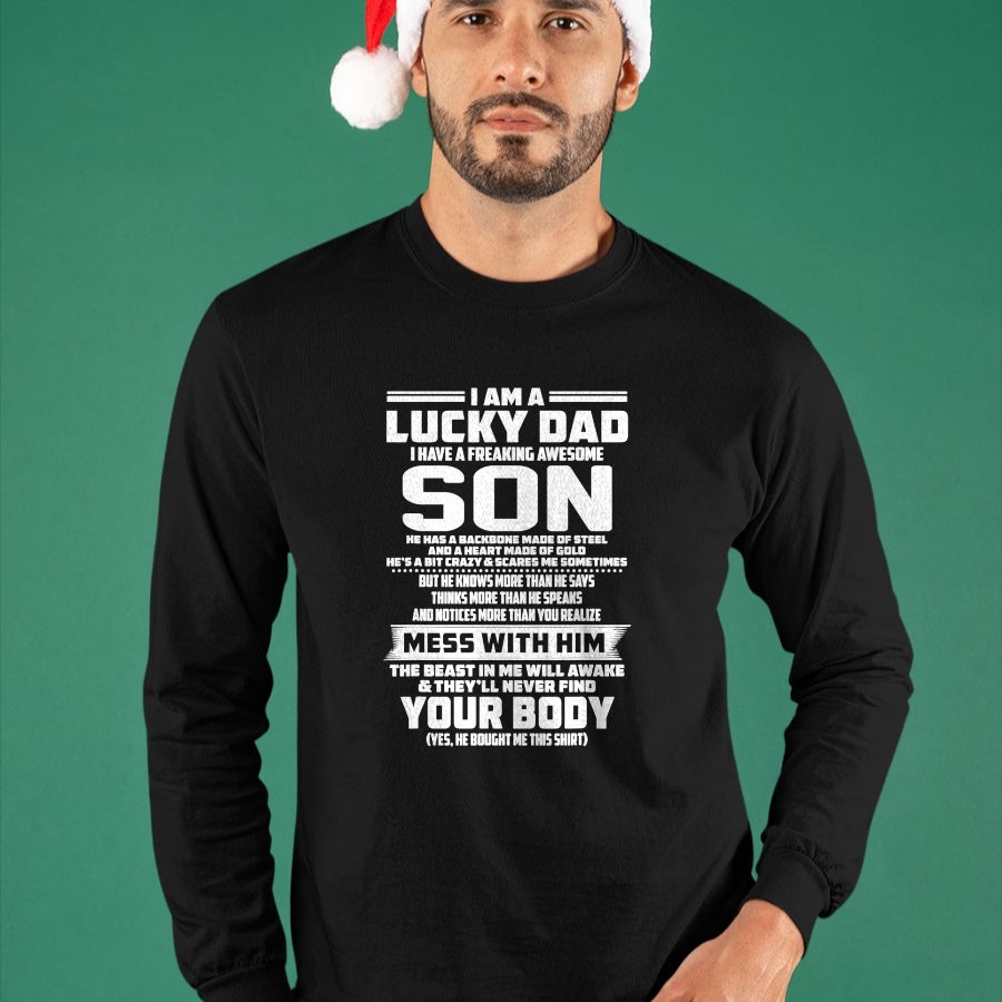 Gift for Dad Shirt, Funny Dad Unisex T-Shirt/Hoodie/Sweatshirt HLT00 – I am a lucky dad i have a freaking awesome son T-Shirt
