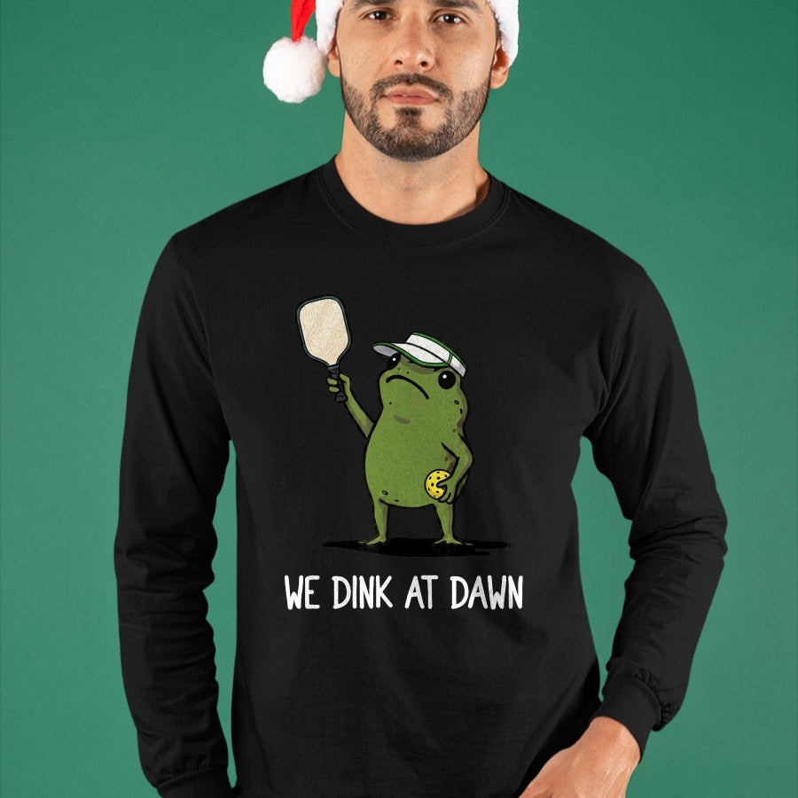 Funny Pickleball Shirt, Pickleball Lover Unisex T-Shirt/Hoodie/Sweatshirt HLT00 - We Dink At Dawn Funny Pickleball Frog T-Shirt