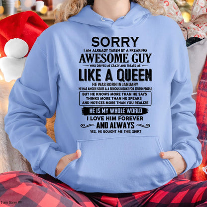 January - Sorry I am already taken by a freaking awesome guy - Gift for Wife From Husband - HNDS01 (SKU-SRG-01)