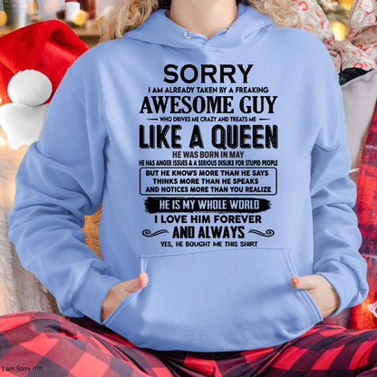 May - Sorry I am already taken by a freaking awesome guy - Gift for Wife From Husband - HNDS05 (SKU-SRG-05)