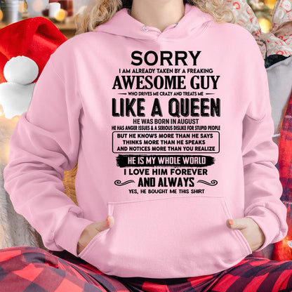 August - Sorry I am already taken by a freaking awesome guy - Gift for Wife From Husband - HNDS08 (SKU-SRG-08)