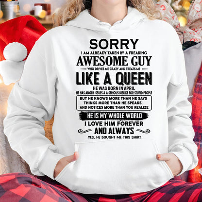 April - Sorry I am already taken by a freaking awesome guy - Gift for Wife From Husband - HNDS04 (SKU-SRG-04)