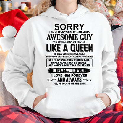 November - Sorry I am already taken by a freaking awesome guy - Gift for Wife From Husband - HNDS11 (SKU-SRG-11)